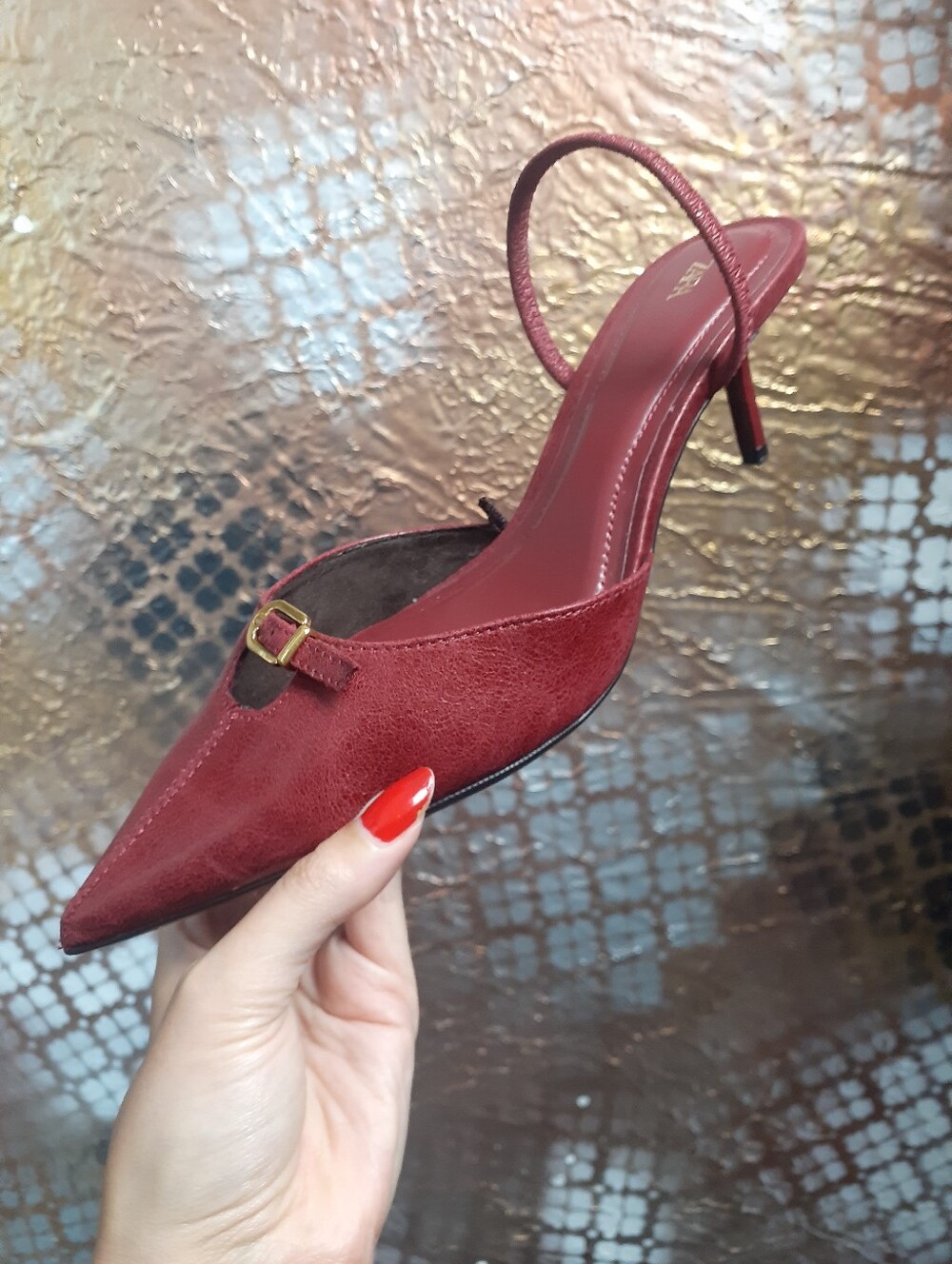 Zara Nwot Women's Red Pointed-Toe Slingback Heels